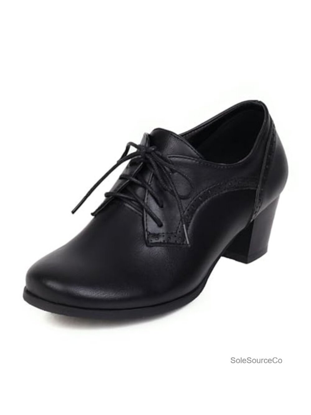 Women's Chunky Mid Heels Oxfords Square Toe Block Heeled Brogues Lace Up Work